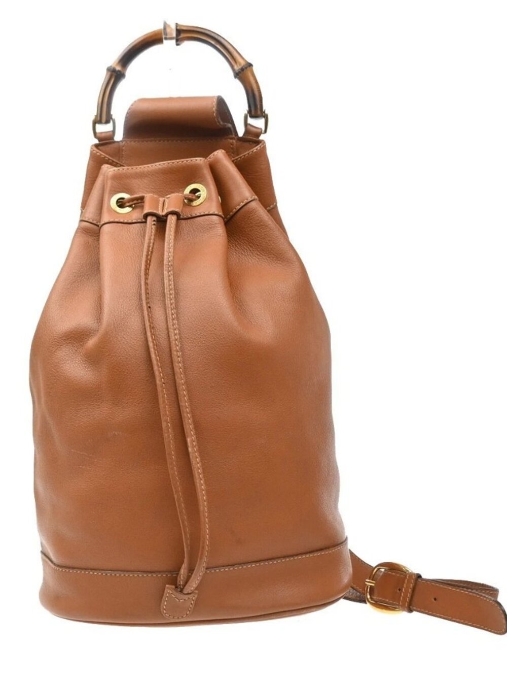 GUCCI Logo Bamboo 2way Shoulder Hand Bag Leather Brown GHW Italy 31KD463